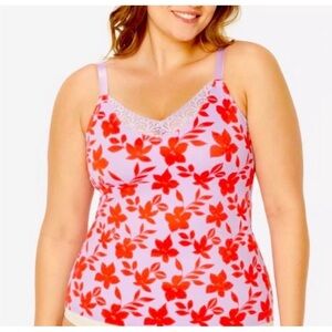 Ruby ribbon floral tank new